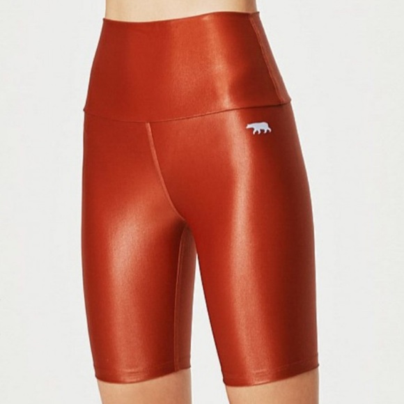 Running Bare Crystal Studio Ab-Tastic Bike Tights 9" in Sleek Rust.  Size 6/8 - Picture 1 of 7
